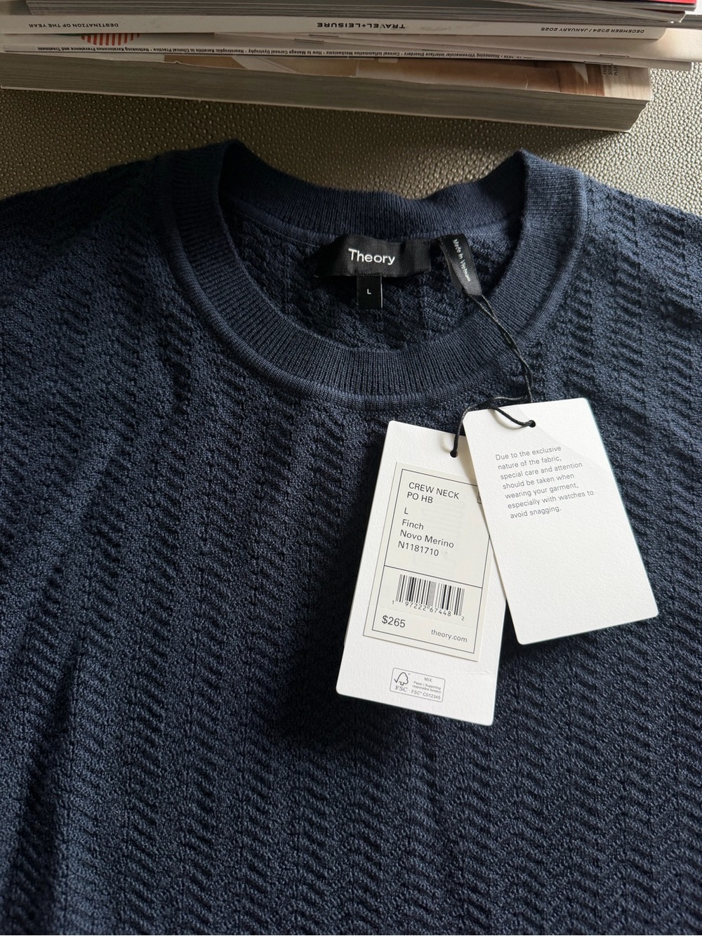 Theory Men's Navy Crew Neck Merino Sweater